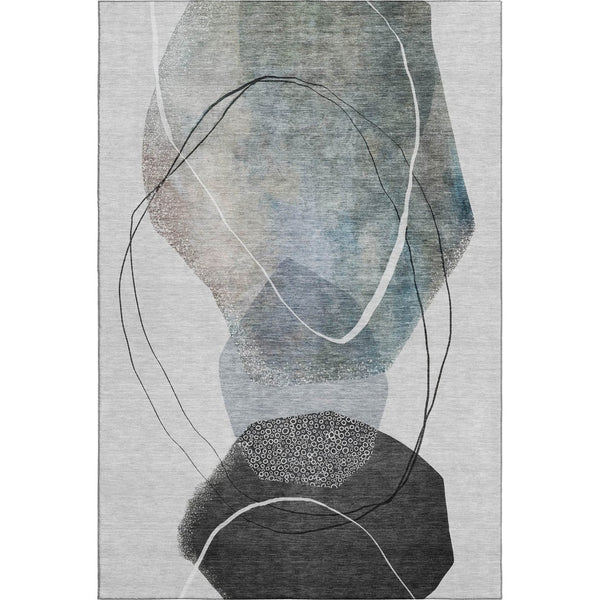 HomeRoots 5' X 8' Abstract Ivory and Gray Area Rug - Washable, UV Protected, Non-Slip for Modern Comfort 717214