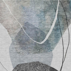 HomeRoots 5' X 8' Abstract Ivory and Gray Area Rug - Washable, UV Protected, Non-Slip for Modern Comfort 717214
