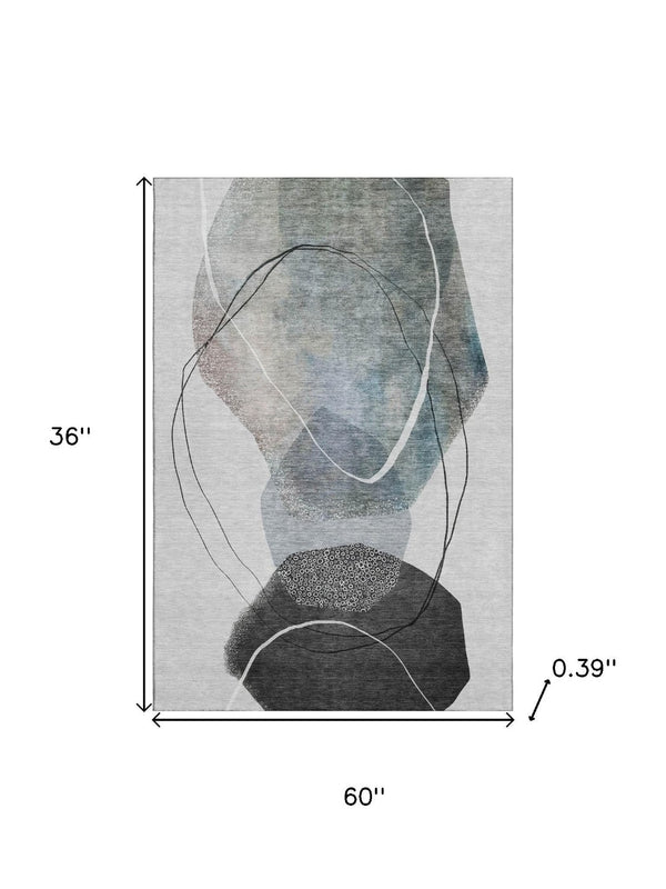 HomeRoots 5' X 8' Abstract Ivory and Gray Area Rug - Washable, UV Protected, Non-Slip for Modern Comfort 717214