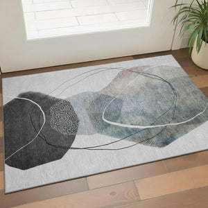 HomeRoots 5' X 8' Abstract Ivory and Gray Area Rug - Washable, UV Protected, Non-Slip for Modern Comfort 717214