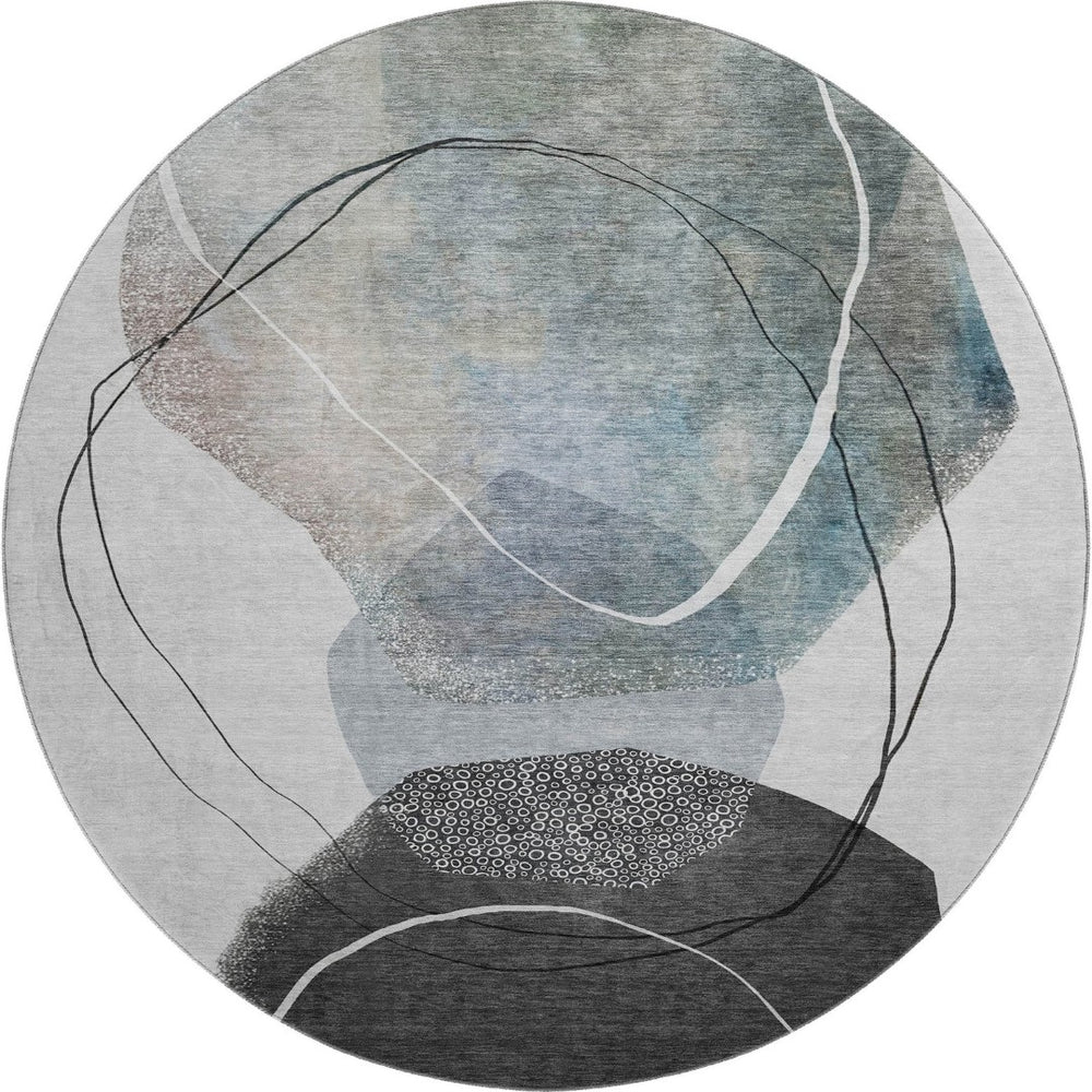 HomeRoots 8' X 10' Ivory and Gray Abstract Washable Area Rug - UV Protected, Durable & Easy-Care Design for Homes 717216