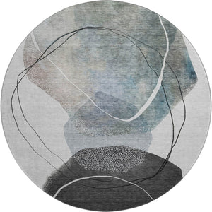 HomeRoots 8' X 10' Ivory and Gray Abstract Washable Area Rug - UV Protected, Durable & Easy-Care Design for Homes 717216