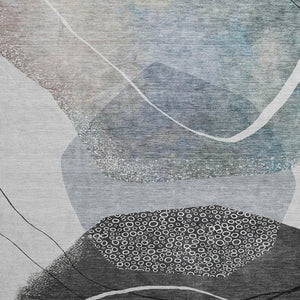HomeRoots 8' X 10' Ivory and Gray Abstract Washable Area Rug - UV Protected, Durable & Easy-Care Design for Homes 717216
