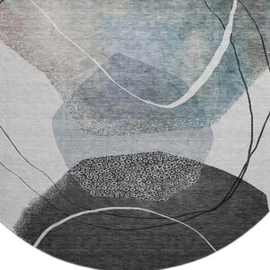HomeRoots 8' X 10' Ivory and Gray Abstract Washable Area Rug - UV Protected, Durable & Easy-Care Design for Homes 717216