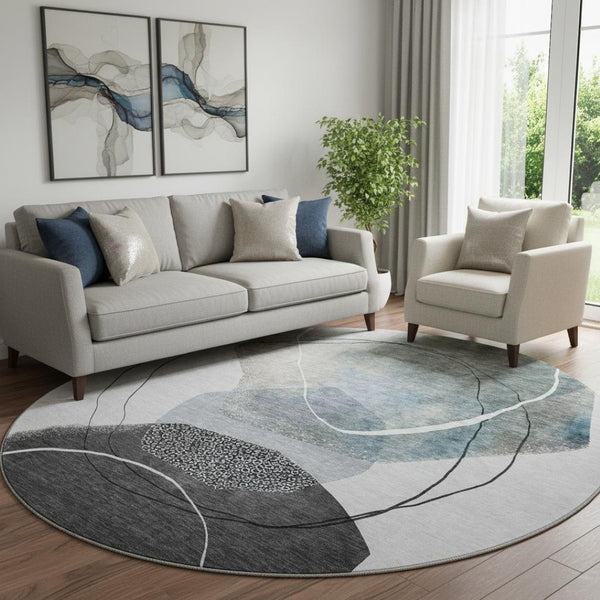 HomeRoots 8' X 10' Ivory and Gray Abstract Washable Area Rug - UV Protected, Durable & Easy-Care Design for Homes 717216