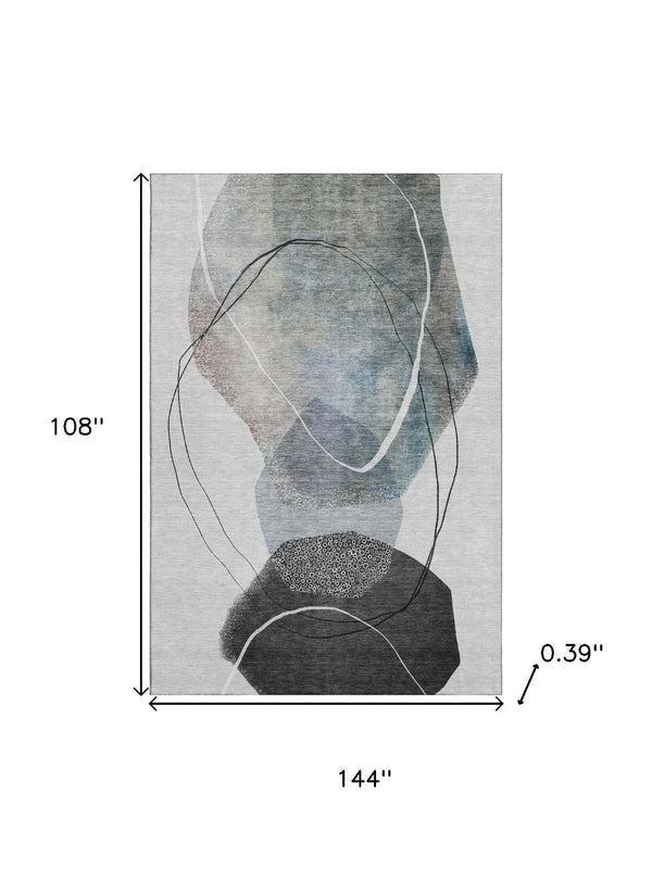 HomeRoots 10' X 14' Ivory & Gray Abstract Washable Area Rug with UV Protection - Stylish, Durable, Easy Care 717218