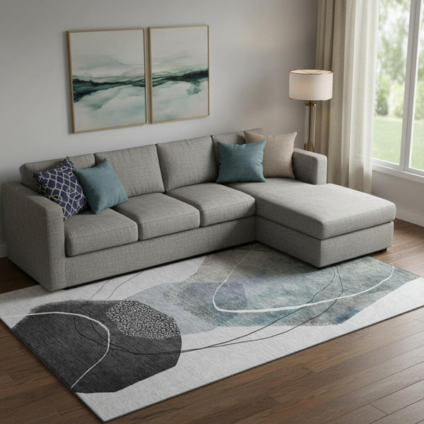 HomeRoots 10' X 14' Ivory & Gray Abstract Washable Area Rug with UV Protection - Stylish, Durable, Easy Care 717218