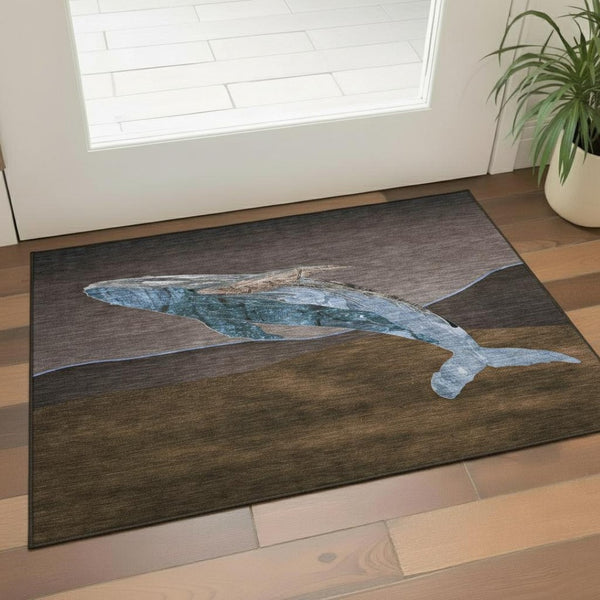 HomeRoots 5' X 8' Brown And Blue Nautical Area Rug - Stain Resistant, UV Protected, Machine Washable Comfort 717220
