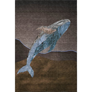 HomeRoots 8' Nautical Round Rug in Brown & Blue – Durable, Stain Resistant, UV Protected & Machine Washable! 717221
