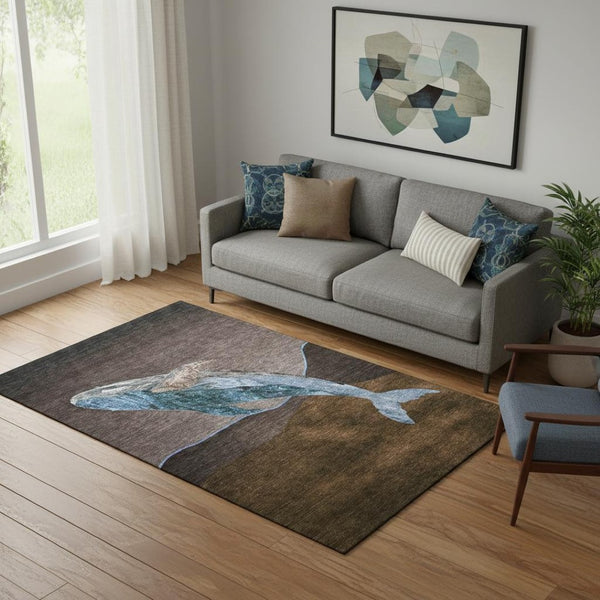 HomeRoots 8' Nautical Round Rug in Brown & Blue – Durable, Stain Resistant, UV Protected & Machine Washable! 717221