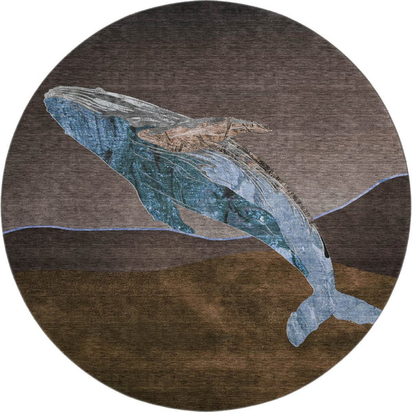HomeRoots 8' X 10' Nautical Area Rug - Stylish Brown & Blue, Washable, UV-Protected, Stain-Resistant Design 717222