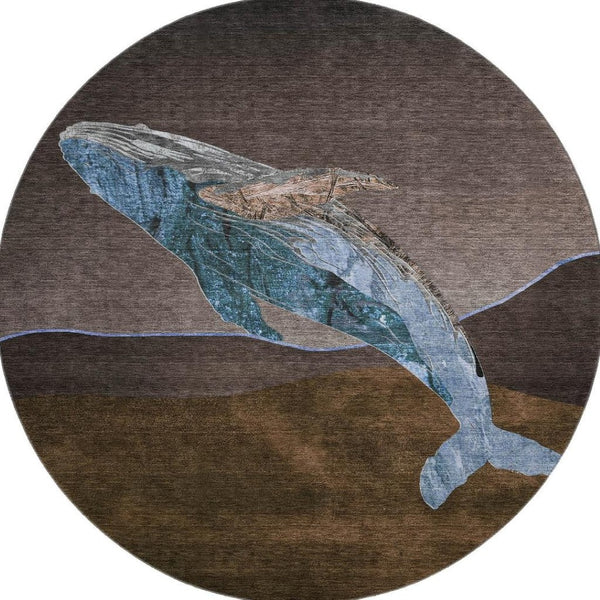 HomeRoots 8' X 10' Nautical Area Rug - Stylish Brown & Blue, Washable, UV-Protected, Stain-Resistant Design 717222