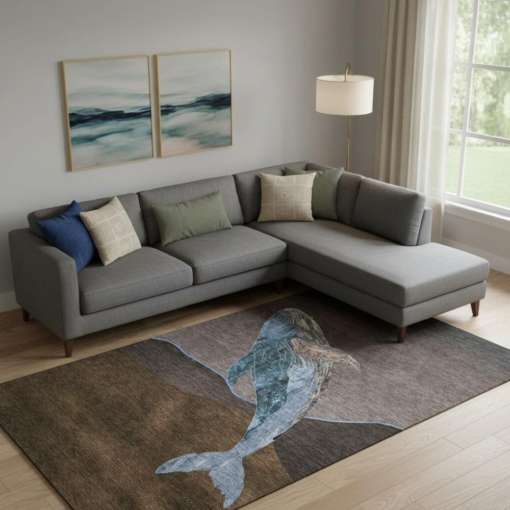 HomeRoots 9' X 12' Nautical Brown and Blue Washable Area Rug with UV Protection for Indoor and Outdoor Spaces 717223