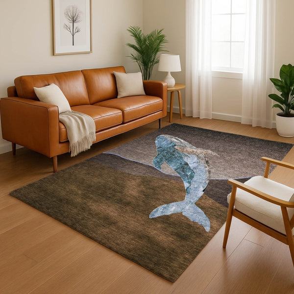 HomeRoots 10' X 14' Nautical Area Rug in Brown & Blue - Washable, UV Protected, Stain Resistant for Busy Homes 717224