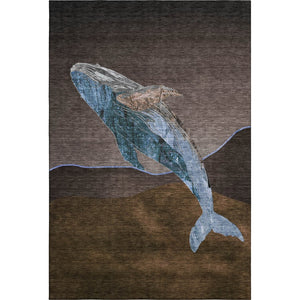 HomeRoots 10' X 14' Nautical Area Rug in Brown & Blue - Washable, UV Protected, Stain Resistant for Busy Homes 717224