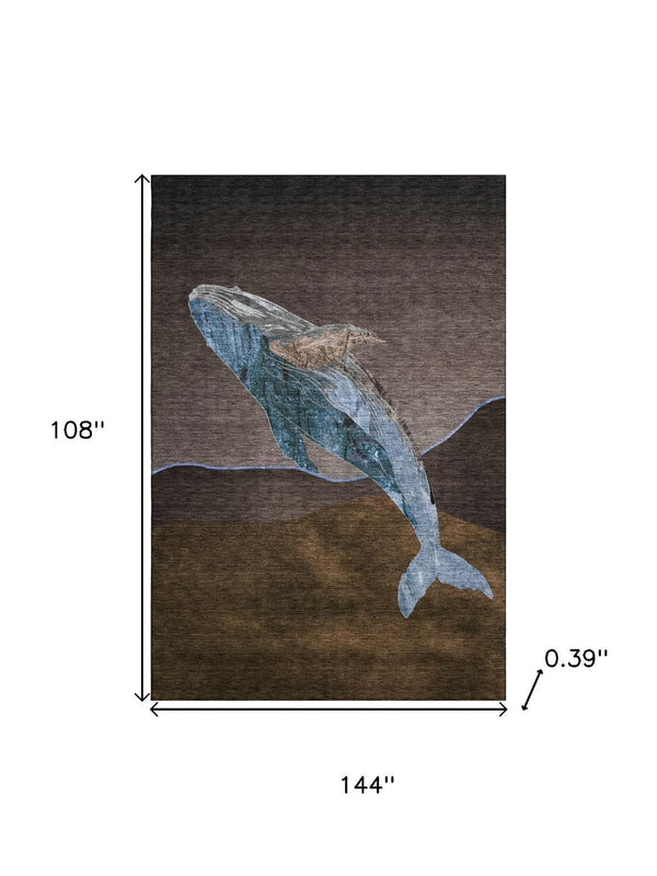 HomeRoots 10' X 14' Nautical Area Rug in Brown & Blue - Washable, UV Protected, Stain Resistant for Busy Homes 717224