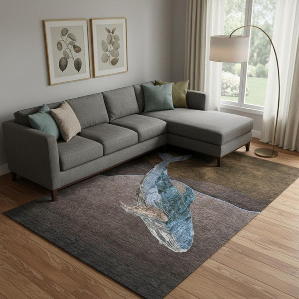 HomeRoots 10' X 14' Nautical Area Rug in Brown & Blue - Washable, UV Protected, Stain Resistant for Busy Homes 717224