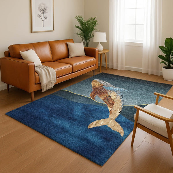 HomeRoots 8' Blue And Brown Nautical Round Rug - Washable, UV Protected, Stain Resistant & Non-Slip Design 717227