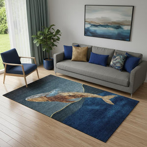 HomeRoots 8' Blue And Brown Nautical Round Rug - Washable, UV Protected, Stain Resistant & Non-Slip Design 717227