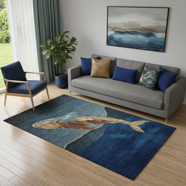 HomeRoots 8' Blue And Brown Nautical Round Rug - Washable, UV Protected, Stain Resistant & Non-Slip Design 717227