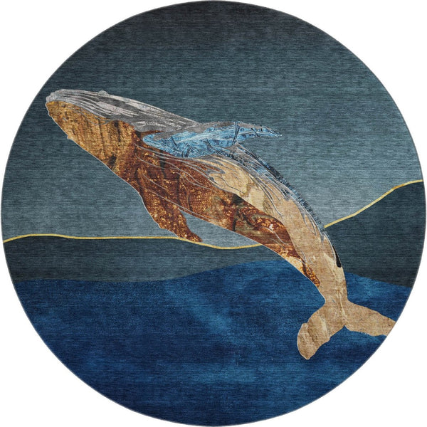 HomeRoots 8' X 10' Nautical Washable Area Rug – Blue & Brown with UV Protection for Homes with Kids & Pets 717228