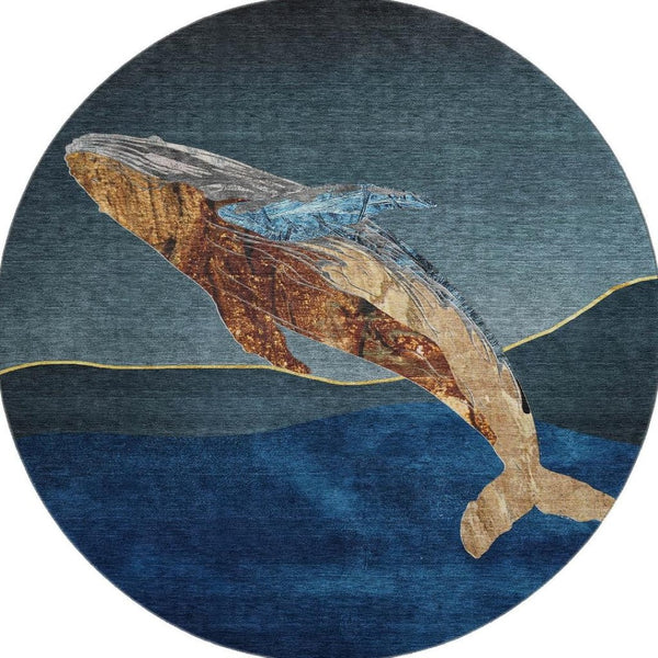 HomeRoots 8' X 10' Nautical Washable Area Rug – Blue & Brown with UV Protection for Homes with Kids & Pets 717228