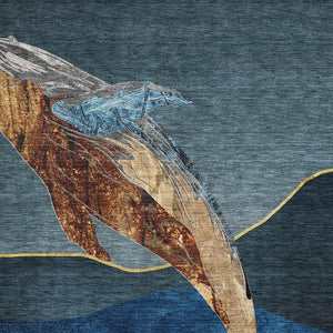 HomeRoots 9' X 12' Nautical Washable Area Rug in Blue & Brown with UV Protection for Coastal Charm & Durability 717229