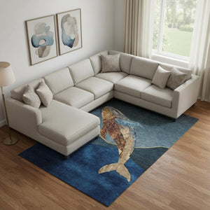 HomeRoots 9' X 12' Nautical Washable Area Rug in Blue & Brown with UV Protection for Coastal Charm & Durability 717229