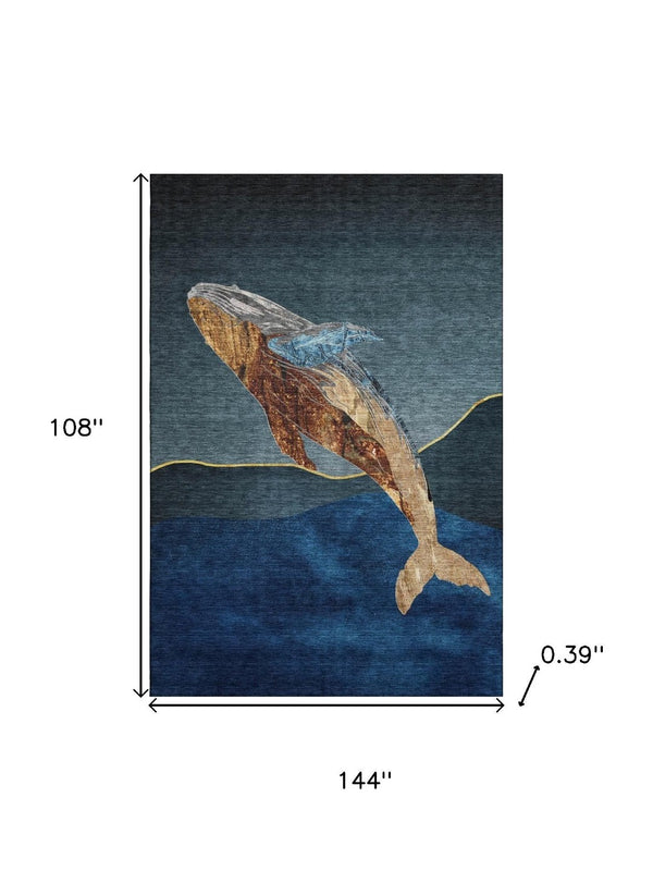 HomeRoots 10' Nautical Area Rug - Blue & Brown Washable Design with UV Protection for Stylish Coastal Spaces 717230