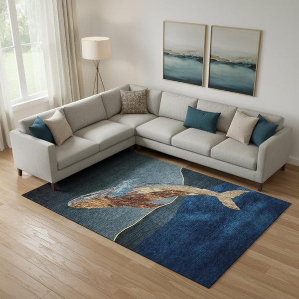 HomeRoots 10' Nautical Area Rug - Blue & Brown Washable Design with UV Protection for Stylish Coastal Spaces 717230