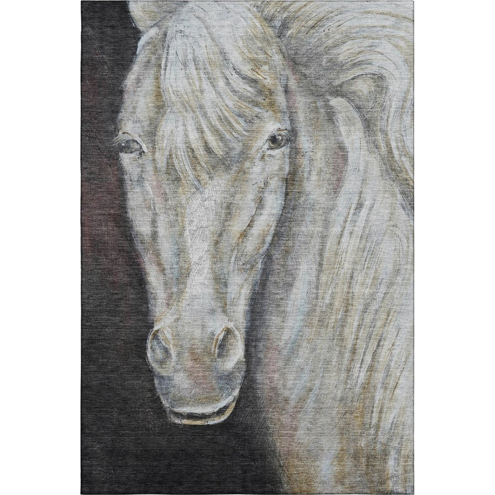 HomeRoots 5' X 8' Stylish Ivory & Charcoal Animal Print Area Rug - Washable, Stain Resistant, UV Protected 717232