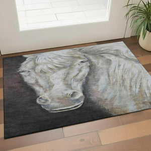 HomeRoots 5' X 8' Stylish Ivory & Charcoal Animal Print Area Rug - Washable, Stain Resistant, UV Protected 717232