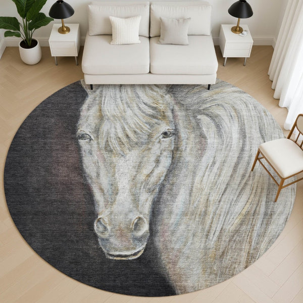 HomeRoots 8' X 10' Ivory & Charcoal Animal Print Washable Area Rug with UV Protection for High-Traffic Areas 717234