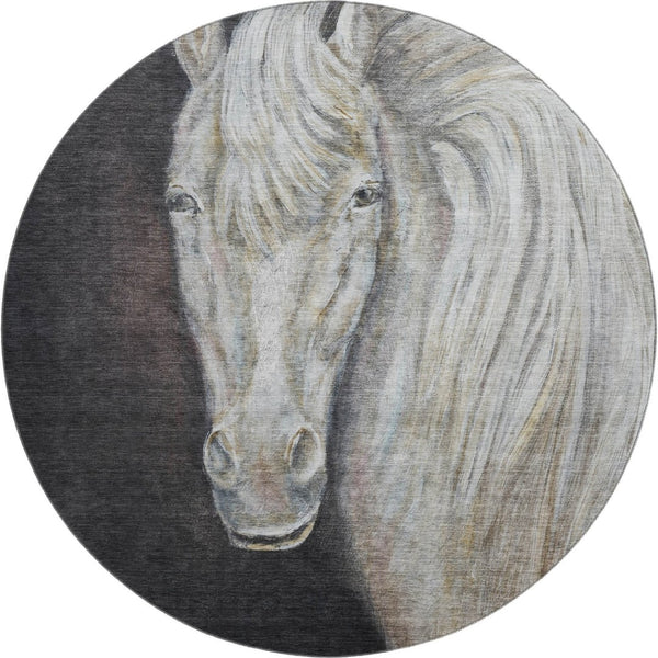 HomeRoots 8' X 10' Ivory & Charcoal Animal Print Washable Area Rug with UV Protection for High-Traffic Areas 717234