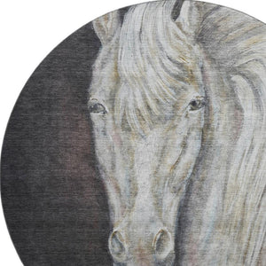 HomeRoots 8' X 10' Ivory & Charcoal Animal Print Washable Area Rug with UV Protection for High-Traffic Areas 717234