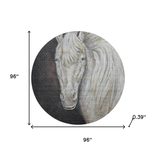 HomeRoots 8' X 10' Ivory & Charcoal Animal Print Washable Area Rug with UV Protection for High-Traffic Areas 717234