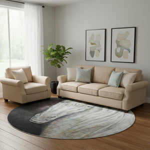 HomeRoots 8' X 10' Ivory & Charcoal Animal Print Washable Area Rug with UV Protection for High-Traffic Areas 717234