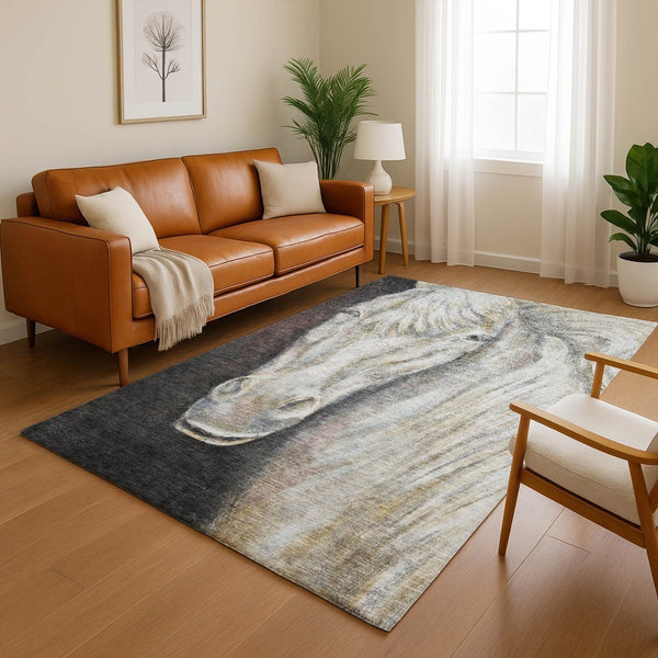 HomeRoots 9' X 12' Ivory Charcoal Animal Print Area Rug - Stylish, Washable, UV-Protected for Modern Spaces 717235