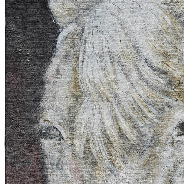 HomeRoots 9' X 12' Ivory Charcoal Animal Print Area Rug - Stylish, Washable, UV-Protected for Modern Spaces 717235