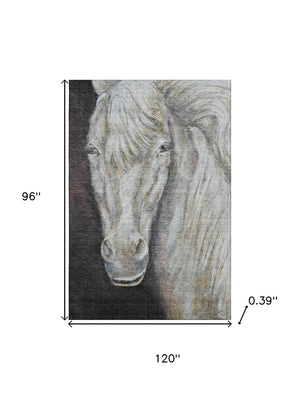 HomeRoots 9' X 12' Ivory Charcoal Animal Print Area Rug - Stylish, Washable, UV-Protected for Modern Spaces 717235
