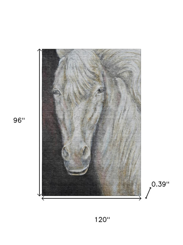 HomeRoots 9' X 12' Ivory Charcoal Animal Print Area Rug - Stylish, Washable, UV-Protected for Modern Spaces 717235
