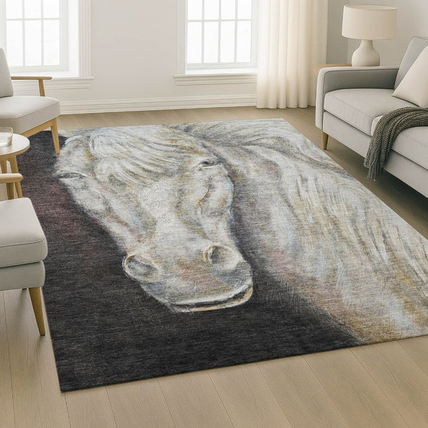 HomeRoots 9' X 12' Ivory Charcoal Animal Print Area Rug - Stylish, Washable, UV-Protected for Modern Spaces 717235