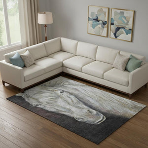 HomeRoots 9' X 12' Ivory Charcoal Animal Print Area Rug - Stylish, Washable, UV-Protected for Modern Spaces 717235