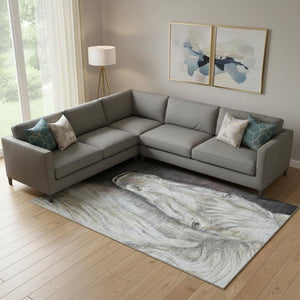 HomeRoots 10' X 14' Ivory And Charcoal Animal Print Area Rug - Washable, UV Protected, Durable for Homes 717236