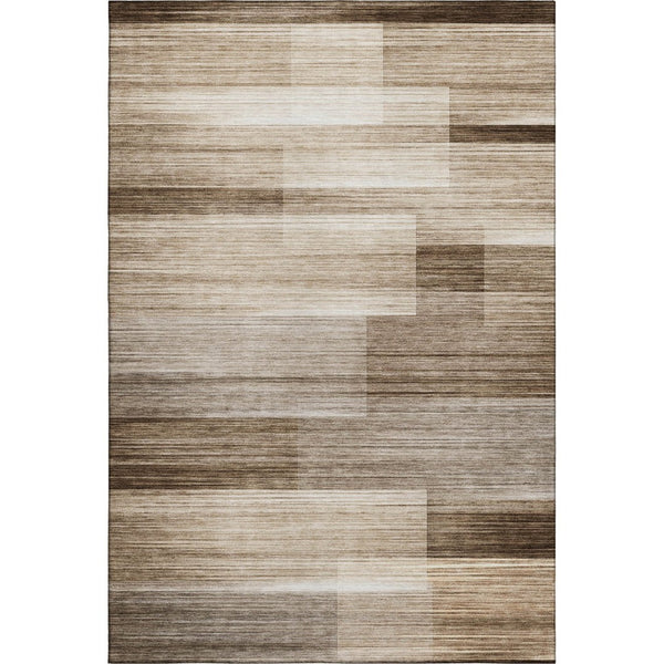 HomeRoots 8' Brown and Ivory Striped Washable Round Rug - UV Protected, Non-Slip, Soft, Durable Design! 717239