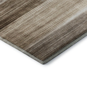 HomeRoots 8' Brown and Ivory Striped Washable Round Rug - UV Protected, Non-Slip, Soft, Durable Design! 717239