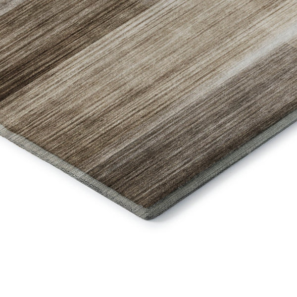 HomeRoots 8' Brown and Ivory Striped Washable Round Rug - UV Protected, Non-Slip, Soft, Durable Design! 717239