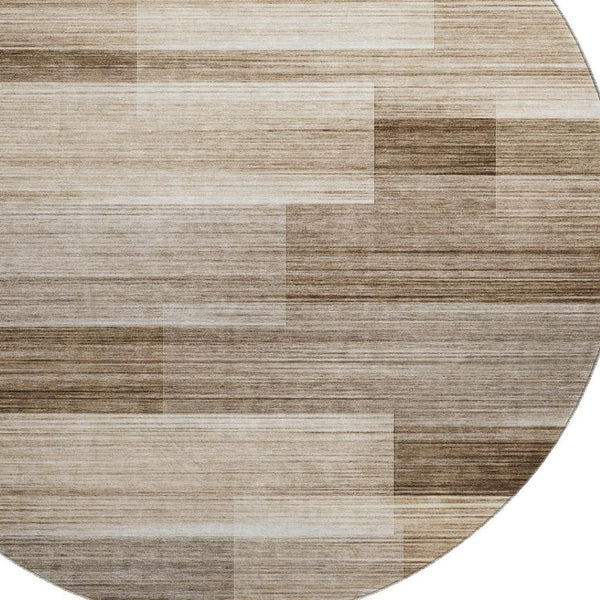 HomeRoots 8' X 10' Brown and Ivory Striped Washable Area Rug – UV Protected, Stain-Resistant, Durable Design 717240