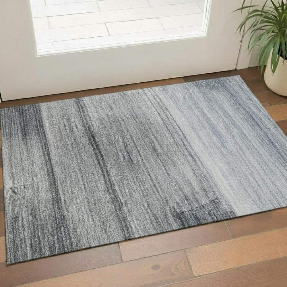 HomeRoots 5' X 8' Denim Blue & Ivory Striped Area Rug - Washable, UV Protected, Stain Resistant & Stylish Design 717244
