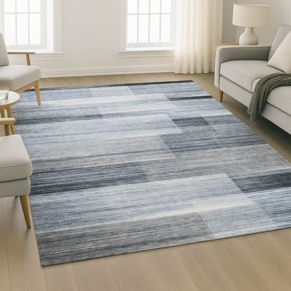 HomeRoots 5' X 8' Denim Blue & Ivory Striped Area Rug - Washable, UV Protected, Stain Resistant & Stylish Design 717244